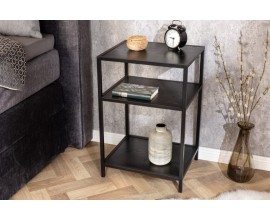 Moderný čierny nočný stolík Industria Negra v industriálnom štýle z dreva s čiernymi kovovými nožičkami v prevedení jaseň 63cm