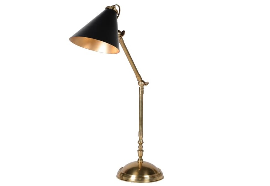 Vintage stolná lampa Brassia zlatej farby z kovu s čiernym tienidlom 76cm