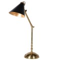 Vintage stolná lampa Brassia zlatej farby z kovu s čiernym tienidlom 76cm