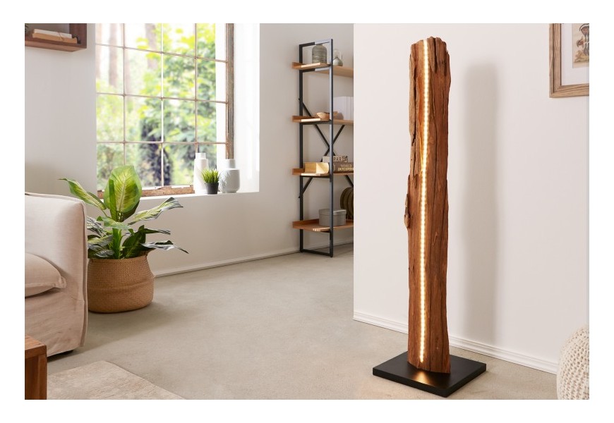 Masívna stojaca lampa Roots z naplaveného dreva prírodnej hnedej farby s led svietidlami 121cm