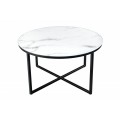Dizajnový okrúhly konferenčný stolík Industria Marbleux v modernom bielom mramorovom prevedení s čiernou podstavou z kovu