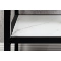 Industriálny nočný stolík Industria Marbleux z bezpečnostného skla s bielym mramorovým vzhľadom s čiernou kovovou podstavou 45cm