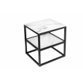 Dizajnový príručný stolík Industria Marbleux so sklenenými doskami v prevedení moderný biely mramor
