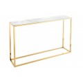 Dizajnový konzolový stolík Gold Marbleux s bielou vrchnou doskou v prevedení mramor s kovovou podstavou v zlatom vyhotovení