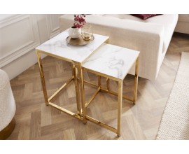 Luxusný set príručných stolíkov Gold Marbleux vo farbe zlatá v bielom mramorovom prevedení