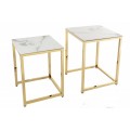 Moderný set dvoch príručných stolíkov Gold Marbleux s bielou vrchnou doskou v prevedení mramor a kovovou podstavou zlatá