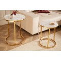Dizajnový set príručných stolíkov Gold Marbleux v modernom štýle s podstavami v zlatej farbe s doskami v prevedení biely mramor
