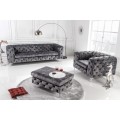 Chesterfield kreslo Modern Barock v glamour štýle so sivým zamatovým čalúnením a striebornými nožičkami 120cm