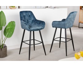 Moderná Chesterfield barová stolička Mast zamatová modrá 107cm