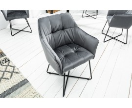 Dizajnová sivá jedálenská stolička Amala v modernom štýle so zamatovým prešívaným čalúnením a čiernou kovovou podstavou