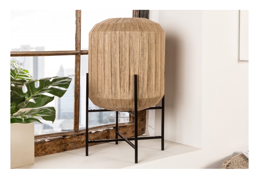 Ratanová vidiecka lampa Pure Nature v hnedo-čiernom prevedení s kovovou konštrukciou