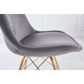 Art deco moderná jedálenská stolička Scandinavia s tmavosivým zamatovým čalúnením a zlatými nohami 86cm