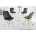 Moderná art deco jedálenská stolička Scandinavia so zeleným čalúnením a zlatou kovovou konštrukciou