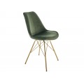 Art deco dizajnová jedálenská stolička Scandinavia s tmavozeleným zamatovým poťahom a zlatými nohami z kovu 86cm