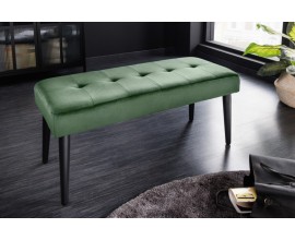 Dizajnová moderná lavica Soreli so zeleným čalúnením a čiernou kovovou podstavou 95cm