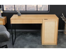 Vidiecky masívny písací stôl Vierata do kancelárie z dubového dreva so zásuvkou a dvierkami z ratanu 120cm