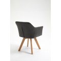 Moderná dizajnová stolička Devon s antickým sivým čalúnením a s hnedými drevenými nohami 83cm