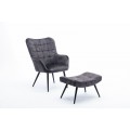 Dizajnové škandinávske kreslo Scandinavia v tmavosivom prevedení zo zamatu s čiernymi kovovými nohami