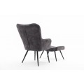 Modern&eacute; kreslo Scandinavia s tmavosiv&yacute;m pre&scaron;&iacute;avn&yacute;m čal&uacute;nen&iacute;m zo zamatu a čiernymi kovov&yacute;mi nohami 99cm