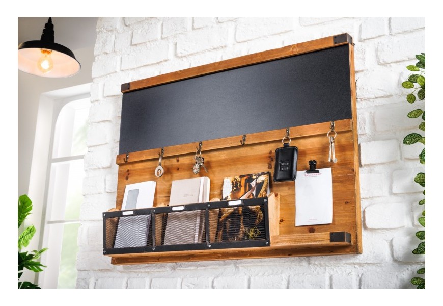 Masívny nástenný organizér Woodcut do predsiene s vešiakmi, poličkou a tabuľou 80cm