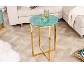 Art deco elegantný príručný stolík Elements so zlatou kovovou konštrukciou a okrúhlou mramorovou povrchovou doskou 40cm