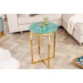 Luxusný art deco príručný stolík Elements v zlato-tyrkysovom prevedení s mramorovým efektom a kovovou konštrukciou