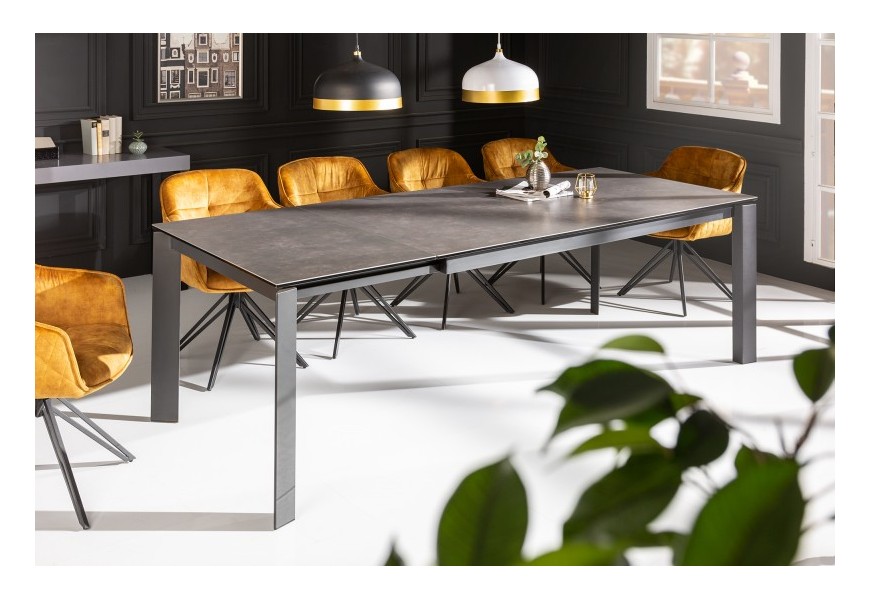 Moderný jedálenský stôl Antan na kovových nožičkách s keramickou vrchnou doskou v antracitovej sivej farbe s možnosťou rozloženia do 240cm