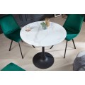 Art deco okrúhly jedálenský stôl Velma s mramorovou povrchovou doskou bielej farby a čiernou podstavou 80cm
