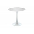 Moderný okrúhly jedálenský stôl Velma v bielej farbe s mramorovou povrchovou doskou a kovovou podstavou 80cm