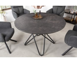 Dizajnový okrúhly jedálenský stôl Sabine v industriálnom štýle s keramickou antracitovou doskou a čiernou konštrukciou