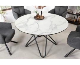 Industriálny okrúhly jedálenský stôl Industria Marbleux v modernom prevedení so sklenenou doskou s mramorovým vzhľadom 120cm