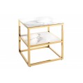 Dizajnový kovový nočný stolík Gold Marbleux s konštrukciou v zlatej farbe s dvoma doskami vo vyhotovení biely mramor