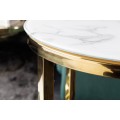 Art-deco okrúhly príručný stolík Gold Marbleux so sklenenou doskou v prevedení biely mramor a podstavou v zlatej farbe 61cm