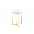 Art-deco okrúhly príručný stolík Gold Marbleux so sklenenou doskou v prevedení biely mramor a podstavou v zlatej farbe 61cm
