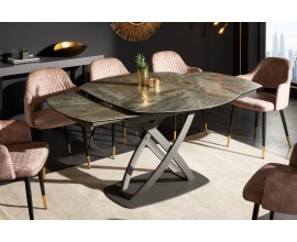 Jedálenský stôl Lutz II v modernom štýle s čiernou kovovou konštrukciou a keramickou vrchnou doskou s mramorovou imitáciou 190cm