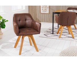 Industriálna štýlová stolička Devon do jedálne s antickým hnedým poťahom a masívnymi hnedými nohami 83cm