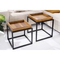 Dizajnový set dvoch moderných príručných stolíkov Elements z masívneho dreva sheesham a s čiernou kovovou podstavou