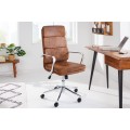 Dizajnová moderná polohovateľná kancelárska stolička Armstrong s hnedým poťahom z mikrovlákna a chrómovou podstavou