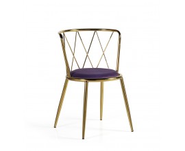 Art-deco okrúhla stolička Brilia so zlatou konštrukciou a s fialovým čalúnením 75cm
