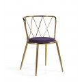 Elegantná art-deco jedálenská stolička Brilia s kovovou konštrukciou zlatej farby a fialovým čalúnením