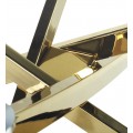 Glamour konferenčný stolík Brilia so zlatou kovovou konštrukciou a obdĺžnikovou sklenenou doskou 120cm