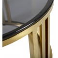 Art-deco set dvoch okrúhlych konferenčných stolíkov Brilia v zlatej farbe s tmavým temperovaným sklom 