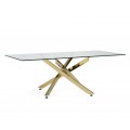 Moderný lesklý zlatý konferenčný stolík Brilia v art-deco štýle so sklenenou povrchovou doskou