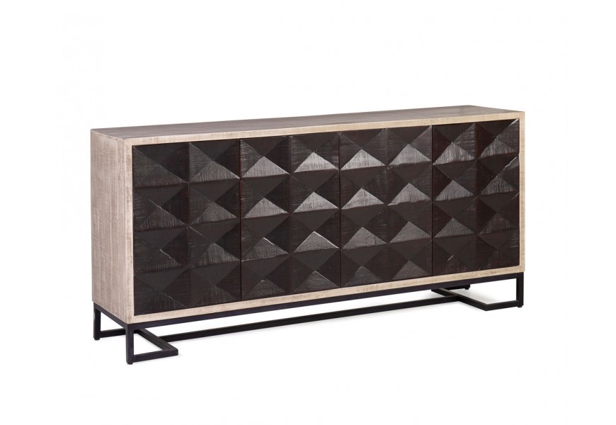 Exkluzívny masívny príborník Sarajevo z masívneho agátového dreva v odtieňoch hnedej s čiernou kovovou podstavou