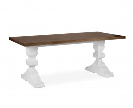 Luxusný koloniálny jedálenský stôl Blanc v bielom prevedení s hnedou povrchovou doskou 200cm