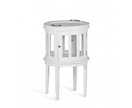 Luxusný rustikálny barový stolík Blanc z masívneho dreva bielej farby s úložným priestorom s dvierkami a odnímateľným podnosom