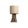 Naturálna vidiecka nočná lampa Missle z teakového dreva s okrúhlym béžovým tienidlom