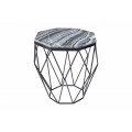 Dizajnový príručný stolík Diamond Marble v modernom mramorovom prevedení s kovovou podstavou čierny