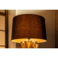 Vidiecka stojaca lampa Missle z teakového dreva v prírodnej hnedej farbe s čiernym textilným tienidlom 150cm