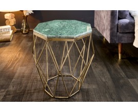 Mramorový príručný stolík Diamond Marble s mosadznou podstavou tyrkysovo zelený